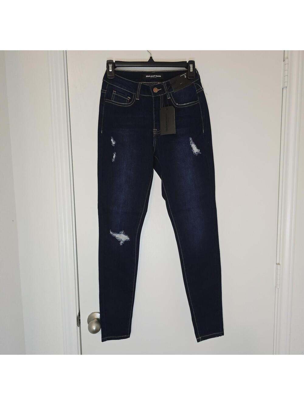 Black Pearl Denim Dark Wash Distressed Luxury Skinny Jeans Sz 3